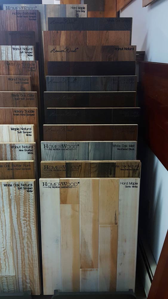 Right row of Homerwood Samples - wood flooring in Hadley, MA