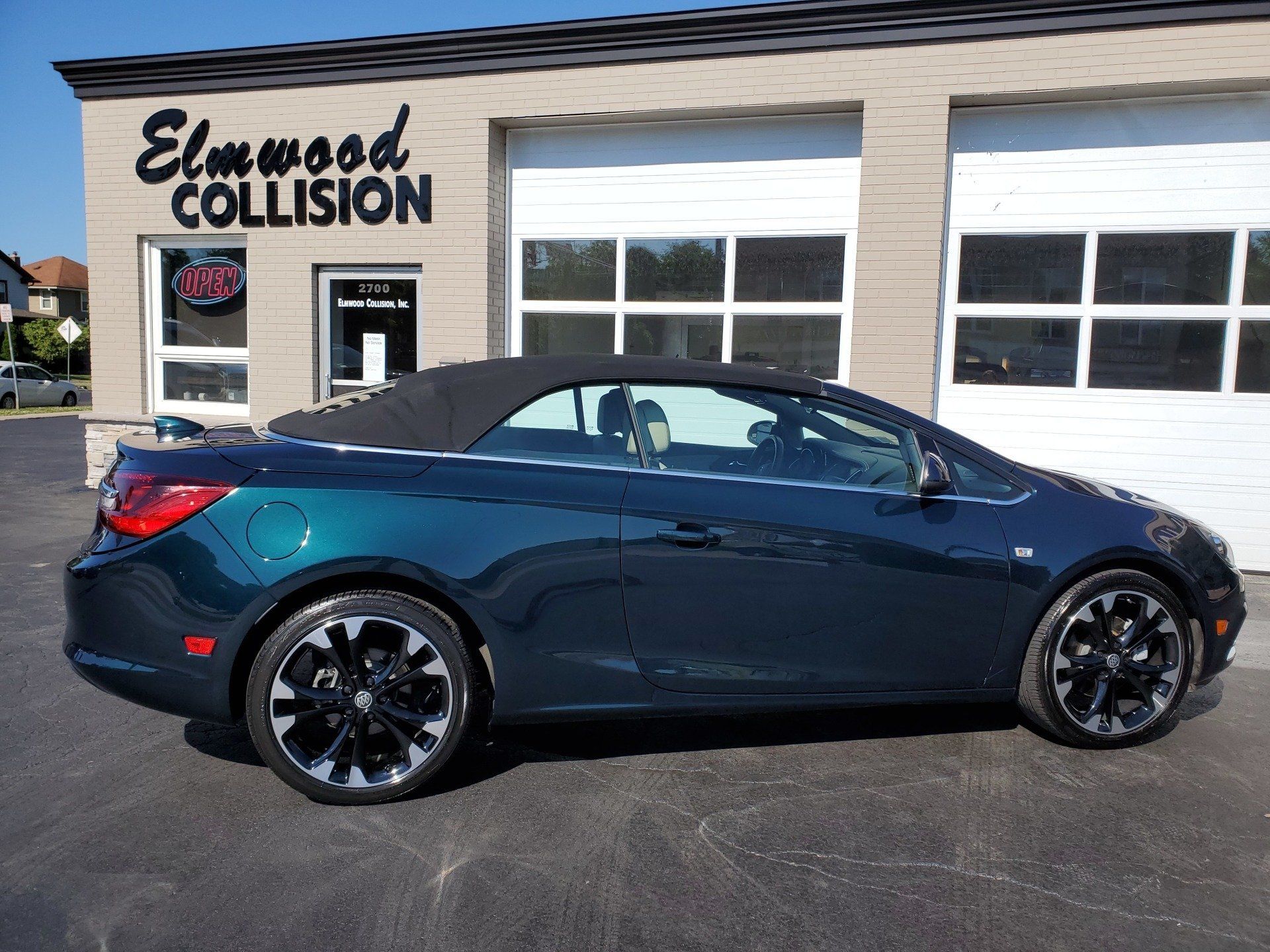 Elmwood Collision 2018 Buick Cascada job complete in parking lot outside Elmwood Collision in Kenmore, NY