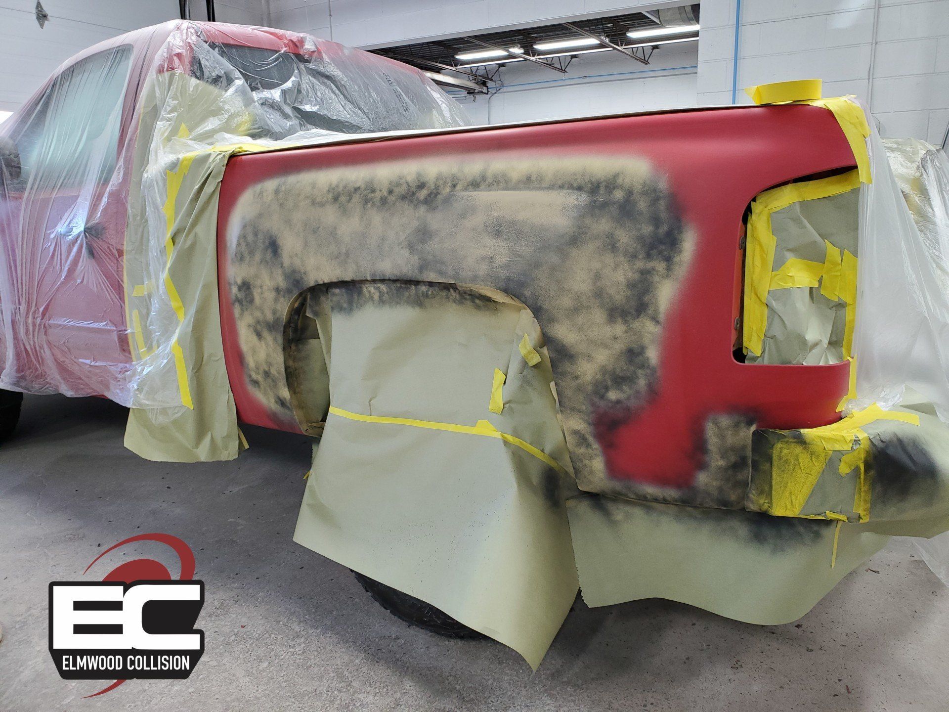 Body work on bedside of Chevrolet Silverado
