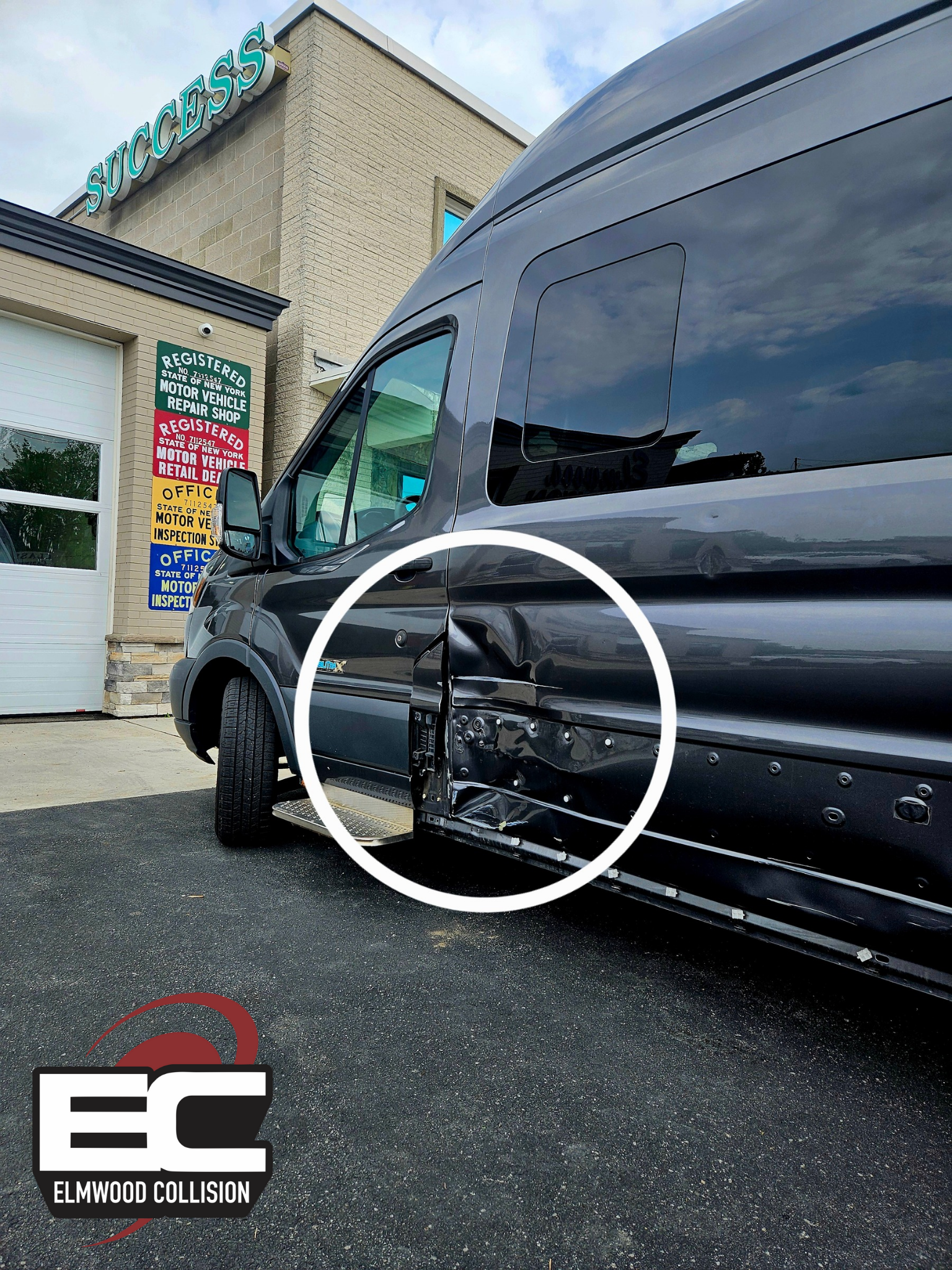 ford passenger van with quarter panel damage in buffalo new york