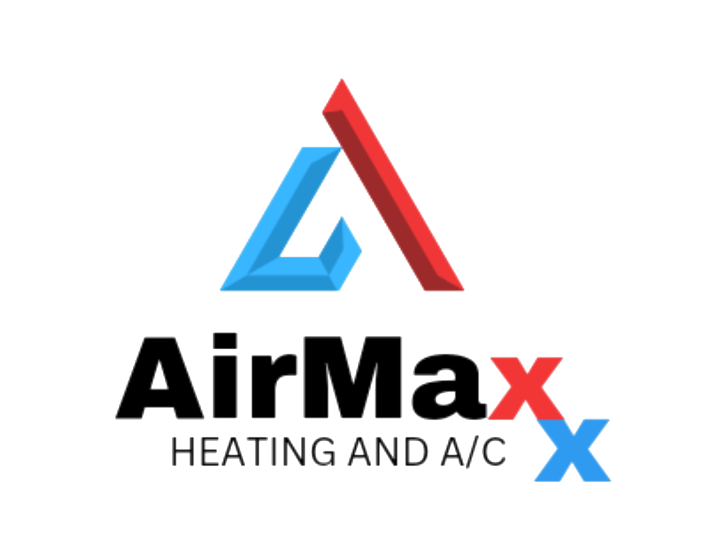 Logo for AirMaxx Heating and A/C, featuring a blue and red stylized "A" icon above the company name.