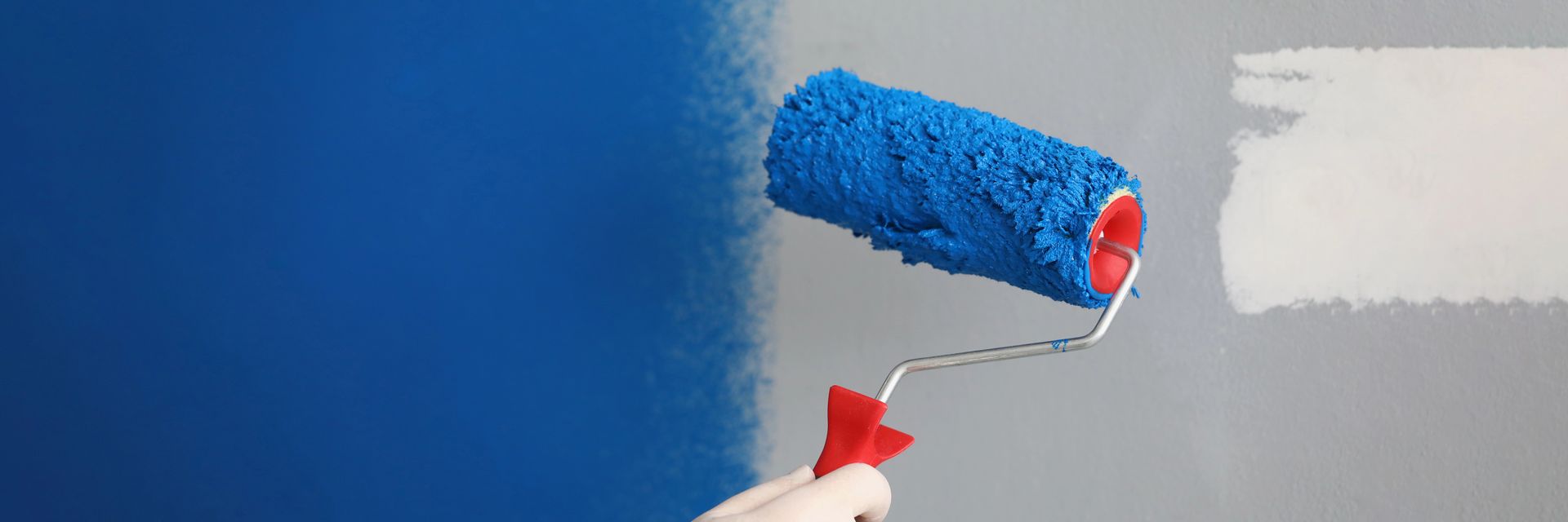 painting roller with blue paint on a wall in Janesville, Wisconsin