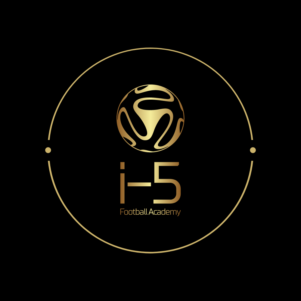 Golden logo for i-5 Football Academy: a soccer ball inside a circle with