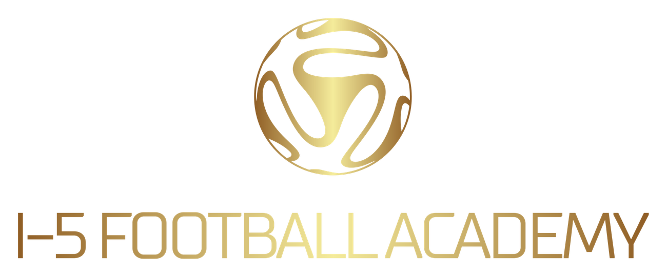 Gold logo for I-5 Football Academy, featuring a soccer ball graphic above the text.