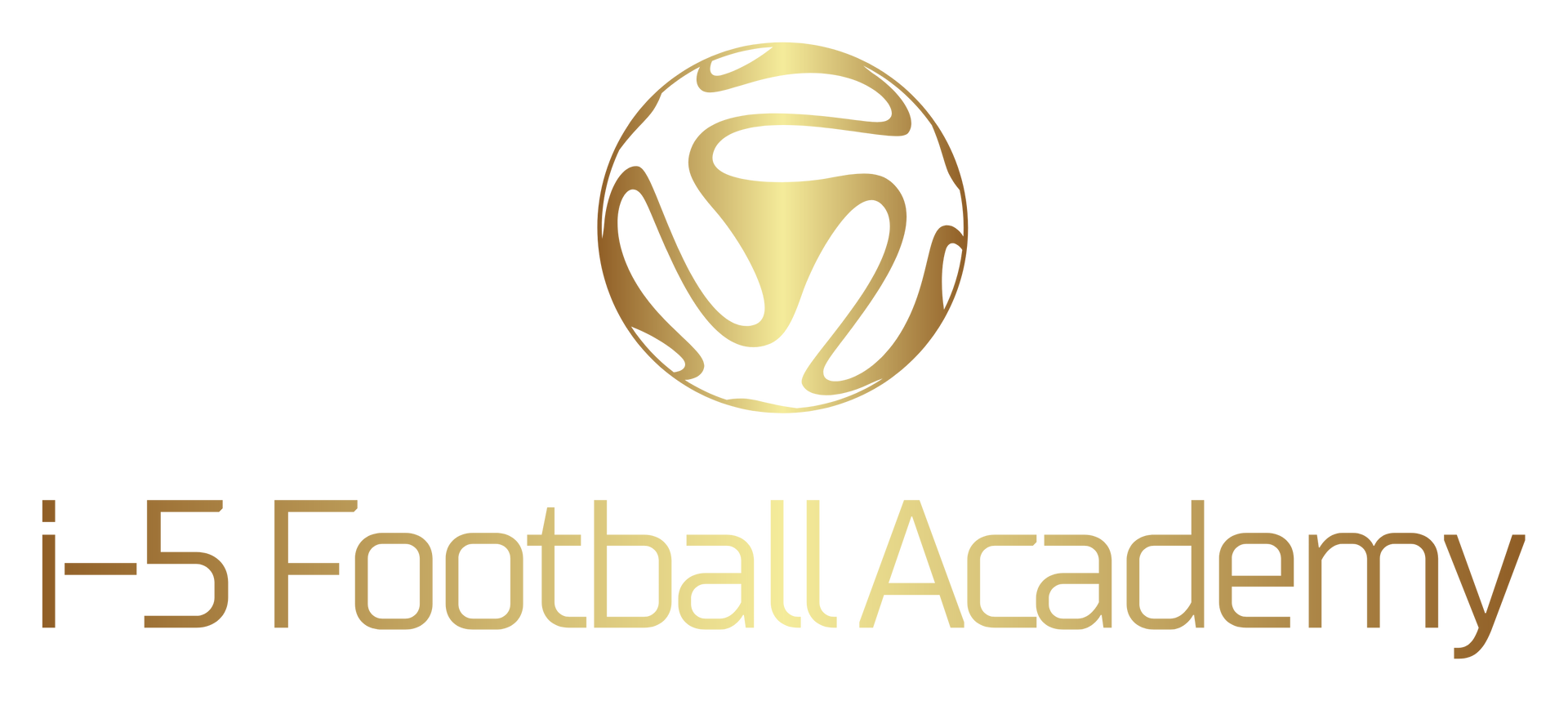 Gold logo for i-5 Football Academy, featuring a stylized soccer ball above the text.