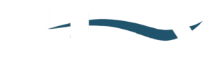 Teal wave with white text, possibly a logo.