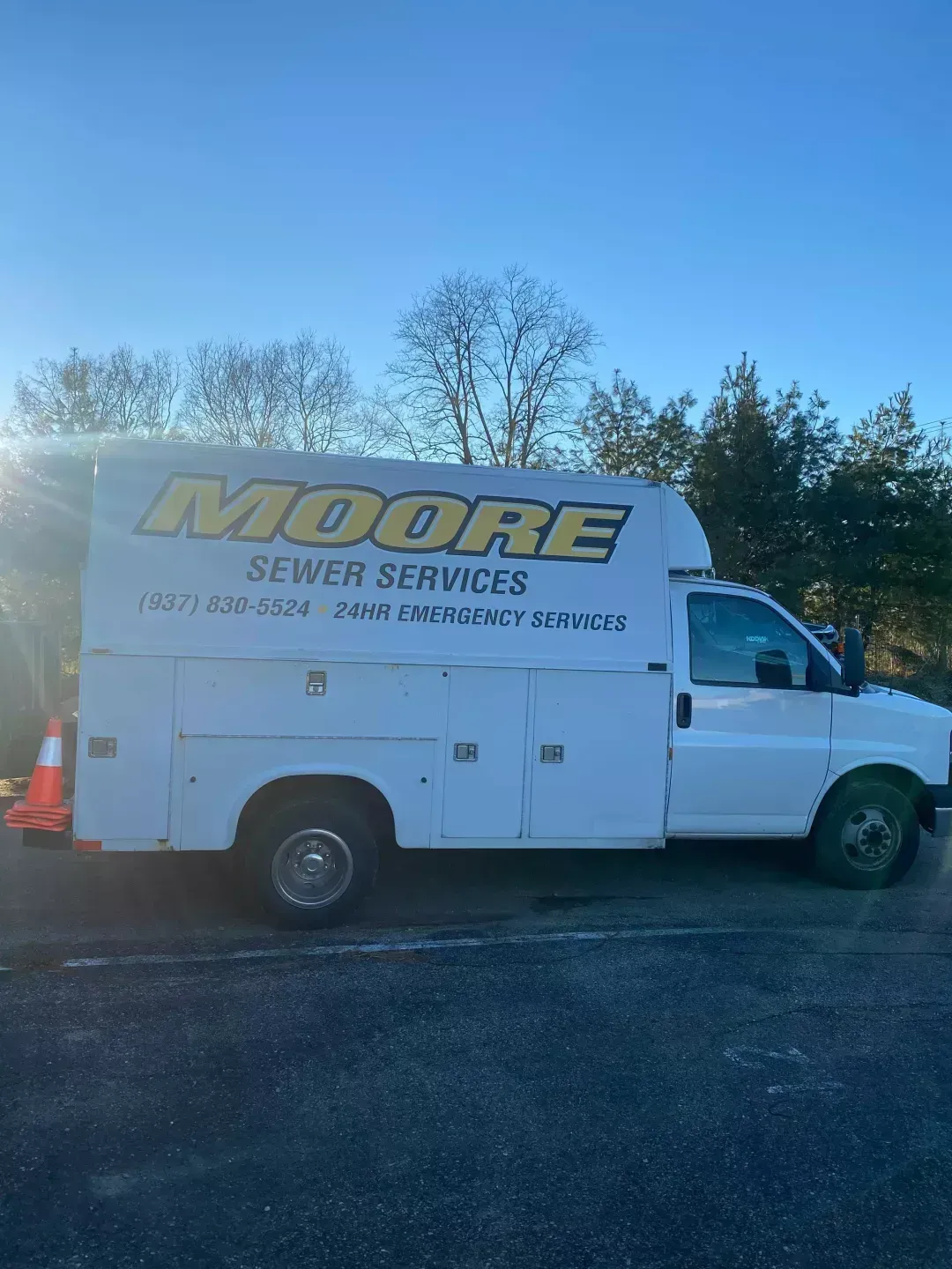 Moore Sewer Services white truck — Farmersville, OH — Moore Sewer Services