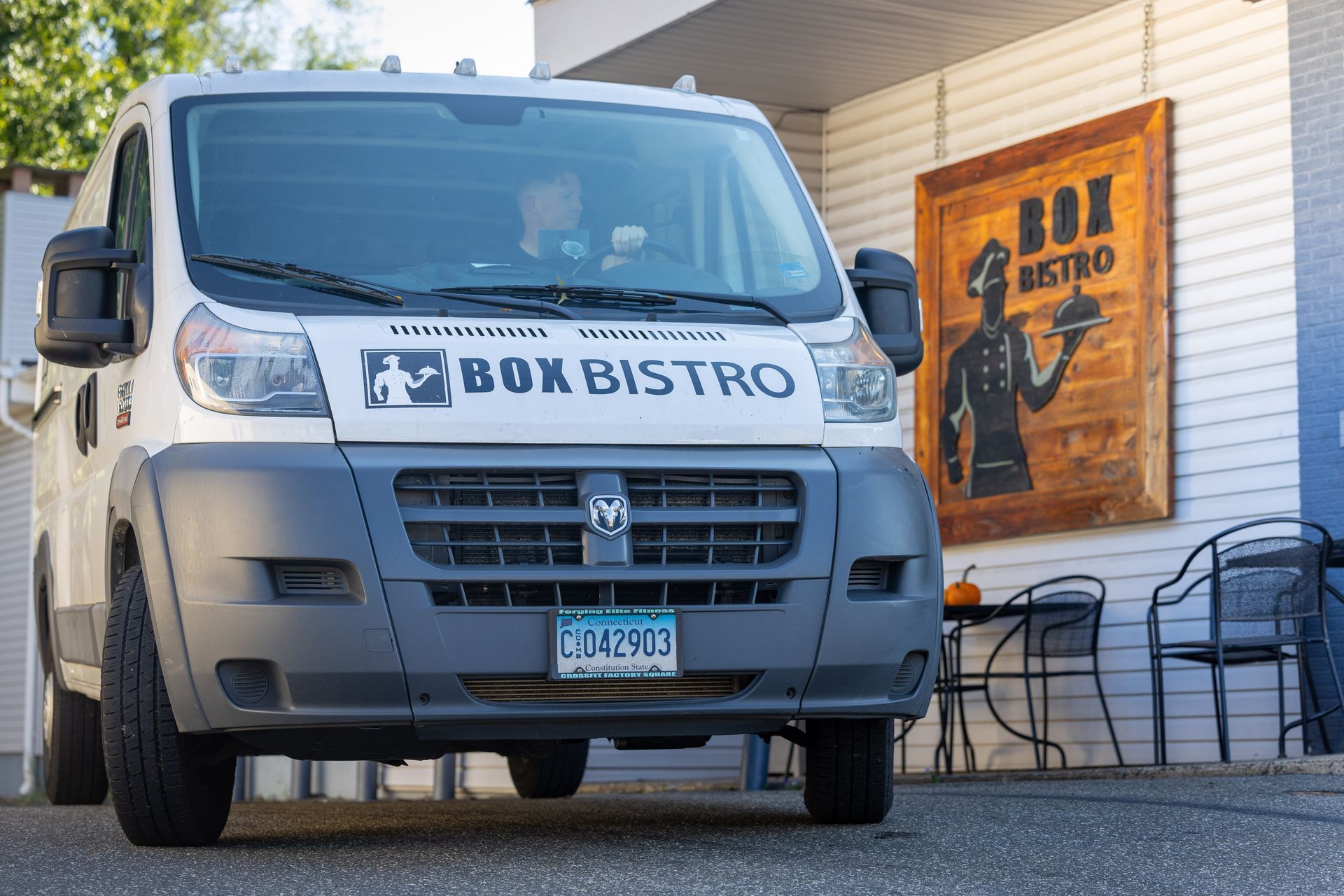 Box Bistro delivery van outside storefront