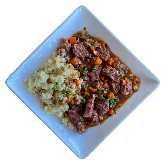 beef stew with cauliflower mash