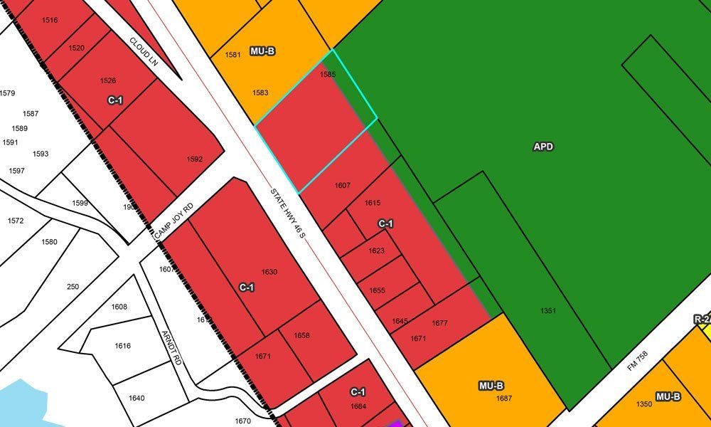 1585 Highway 46 zoning map - C1 and APD
