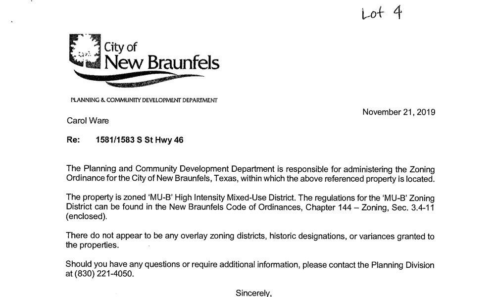 Zoning Verification Letter for Discount Storage Lot 4