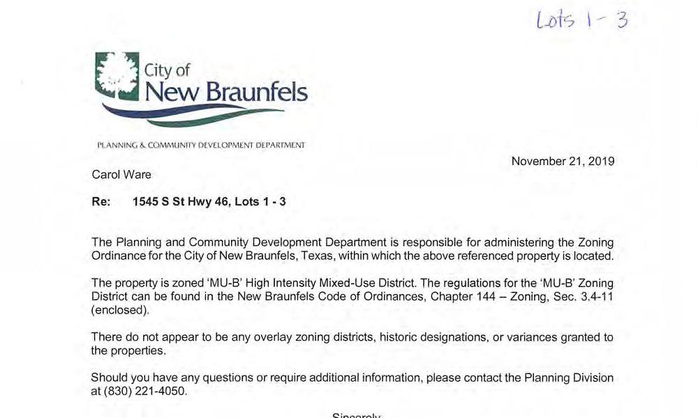 Zoning Verification Letter for Discount Storage Lots 1 - 3