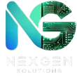 Logo: "NG" letters, gradient blue and turquoise, "G" with circuit board design, "NexGen Solutions" text.