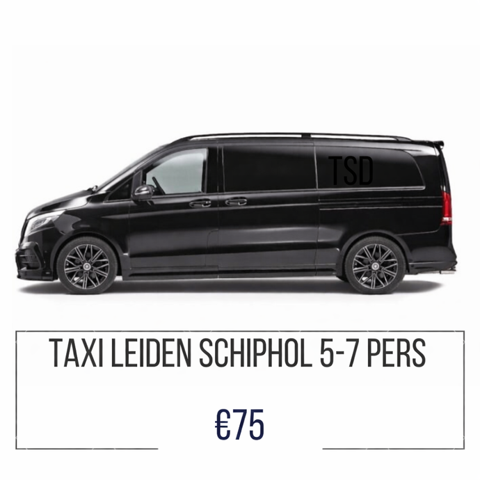 Advertentie voor een zwarte taxibus, zijaanzicht, met de tekst 