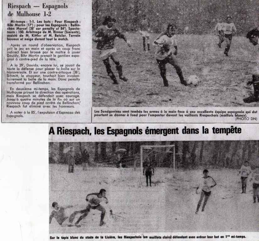 Un article de journal sur un match de football de Riespach