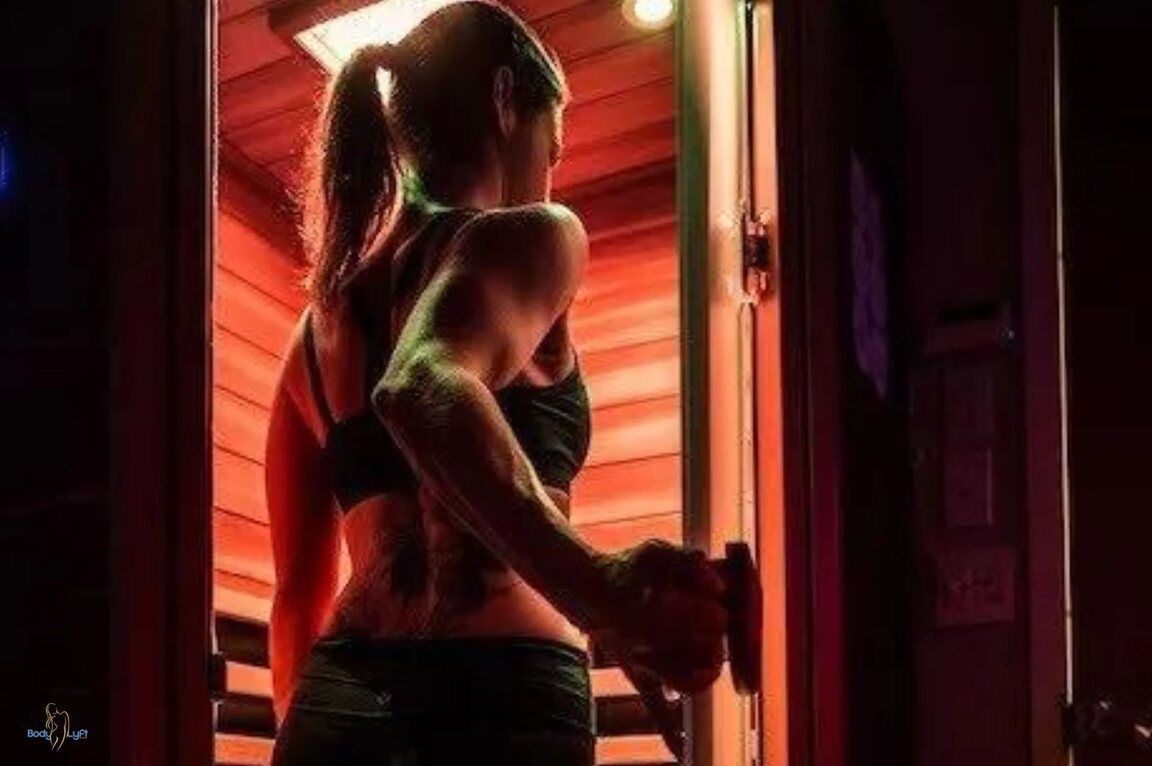 Woman entering an infrared sauna in a Carmel spa