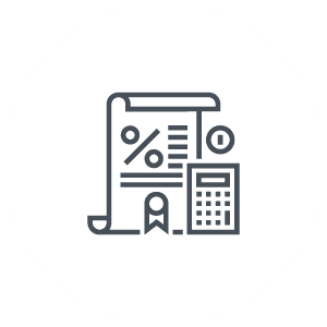 Icoontje tarieven lijntekening document met berekeningen en percentages en rekenmachine