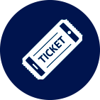 A ticket icon in a blue circle on a white background.