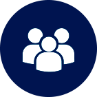 A group of people are standing next to each other in a blue circle.