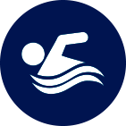 A man is riding an exercise bike in a blue circle.