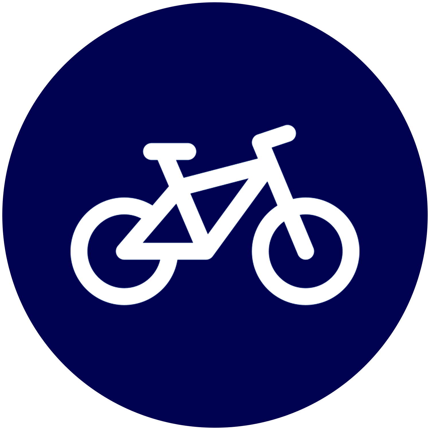 A white bicycle icon in a blue circle.
