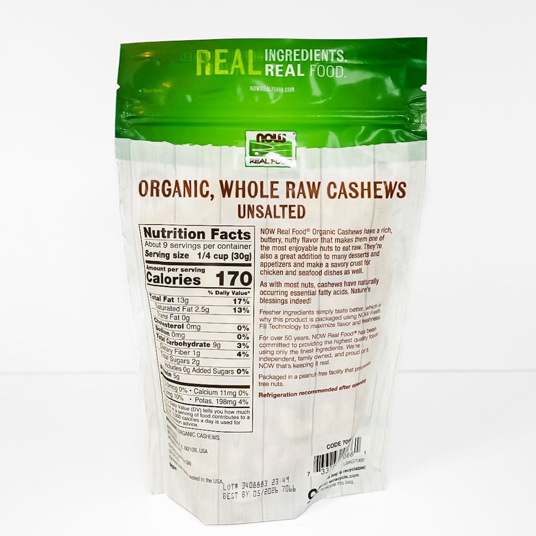 Organic & Unsalted Whole, Raw Cashews