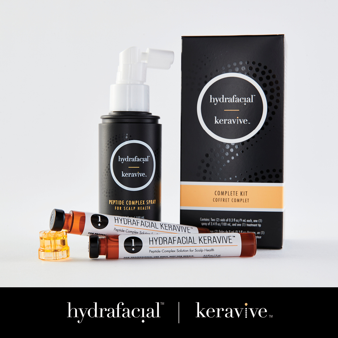 Eine Flasche Hydrafacial Keravive neben einer Schachtel