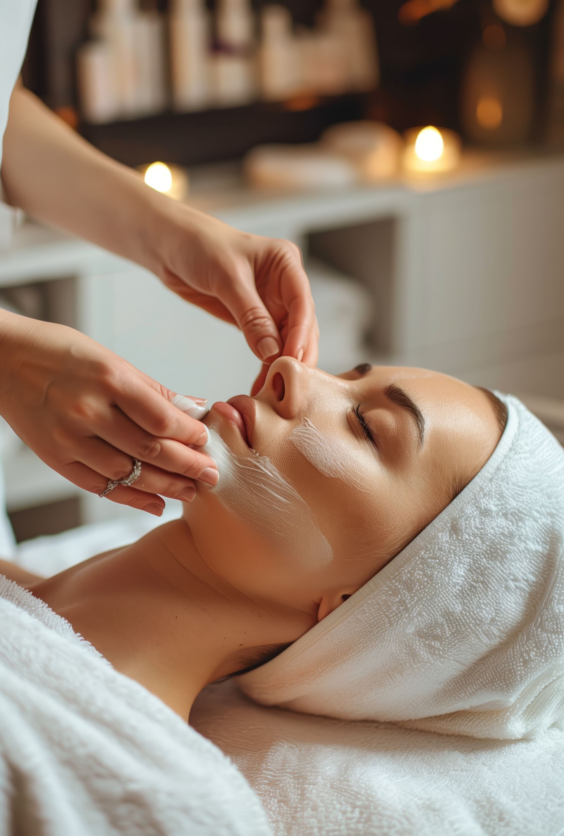 Eine Frau bekommt in einem Spa eine Gesichtsbehandlung.