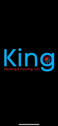 The logo for king heating and cooling llc is on a black background.