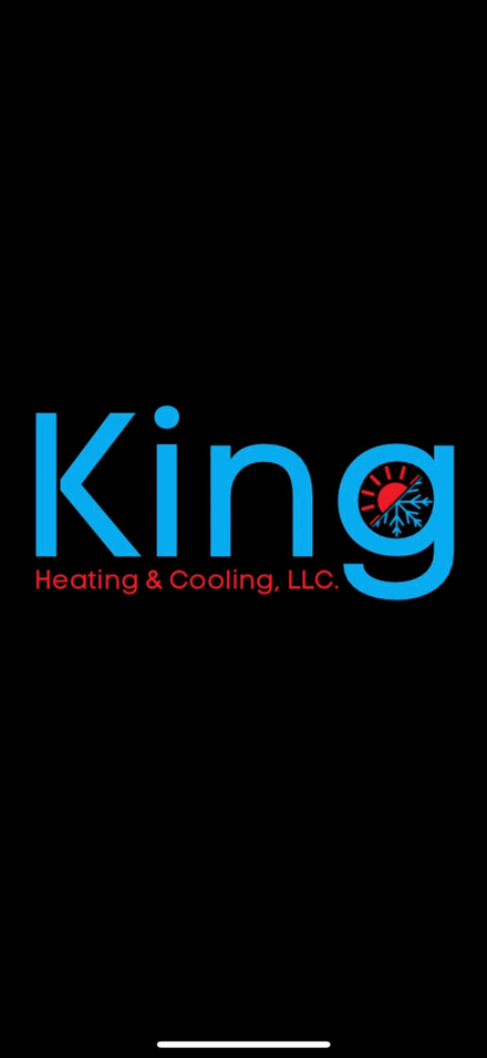 The logo for king heating and cooling llc is on a black background.