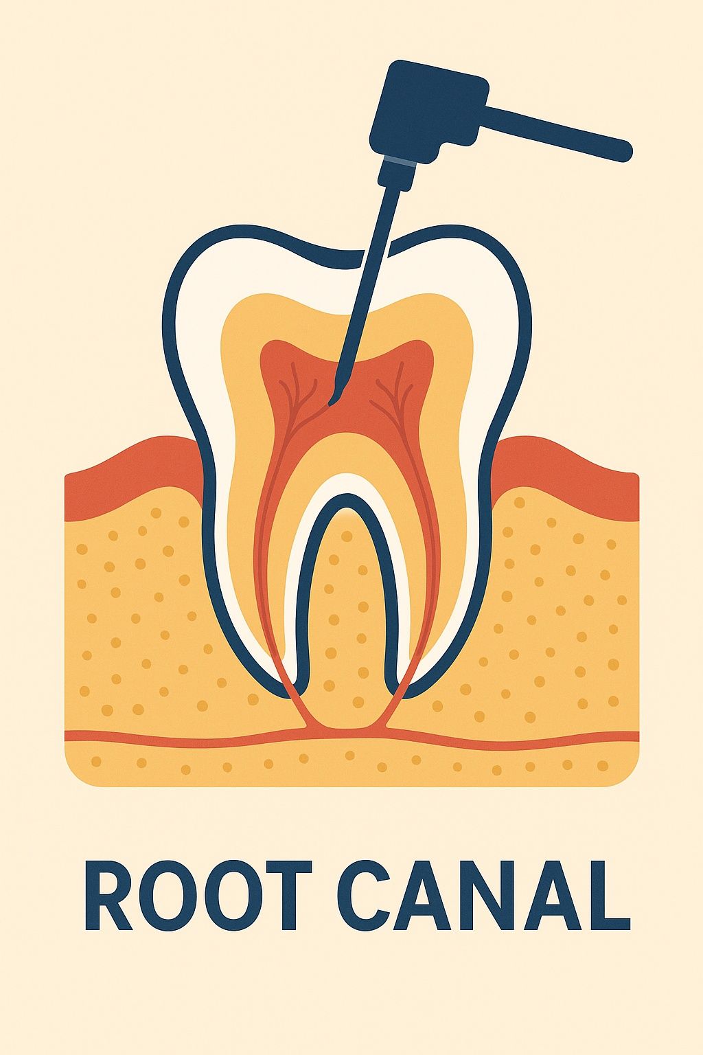 A tooth is being extracted with a root canal.