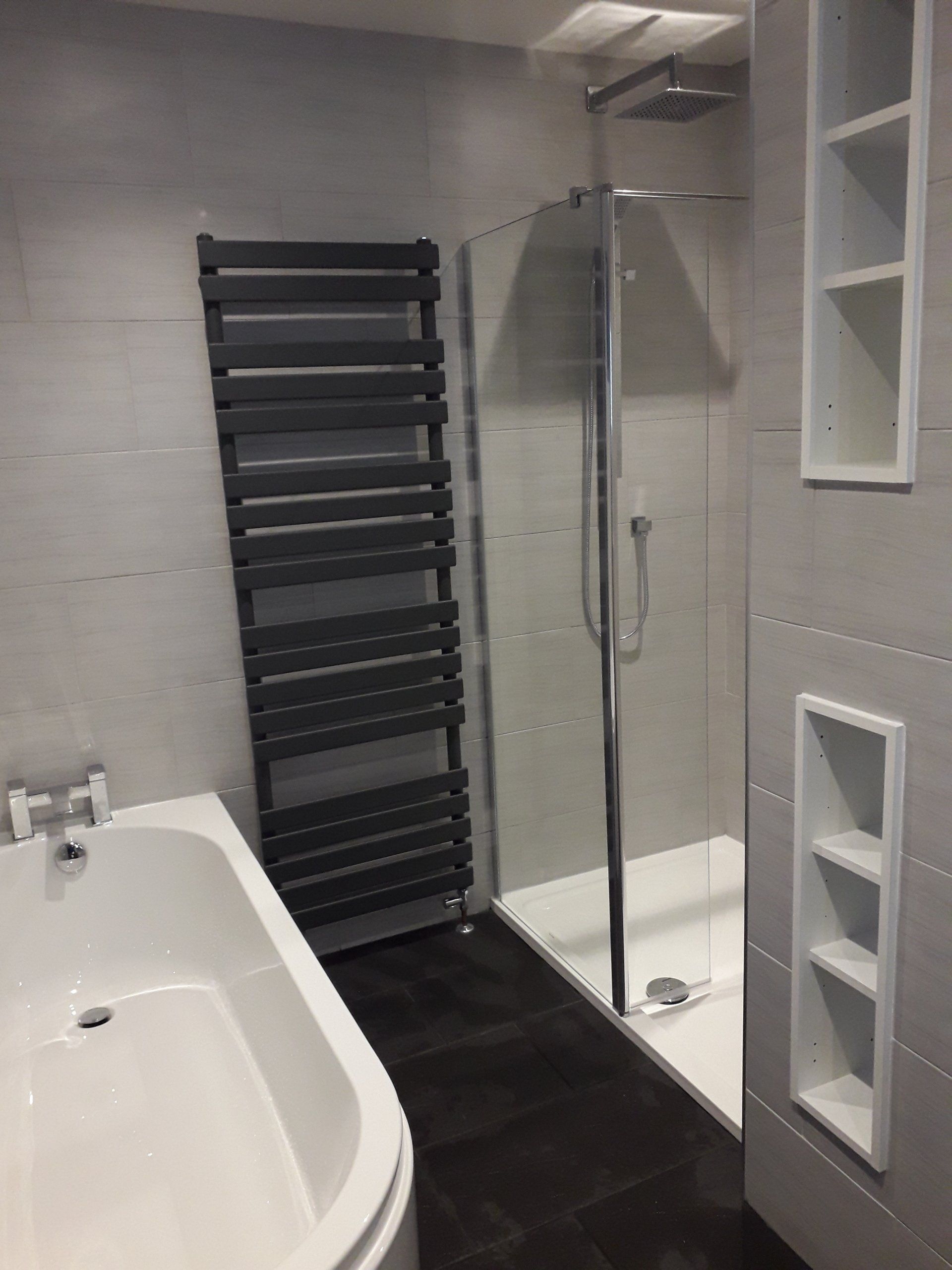 #cascata, #morpeth, #northumberland, #kitcheninstaller, #bathroominstaller, #bathroom, #anthracitetowelradiator, #bespokeniche, #LEDNiche, #walkinshower, #towelniche