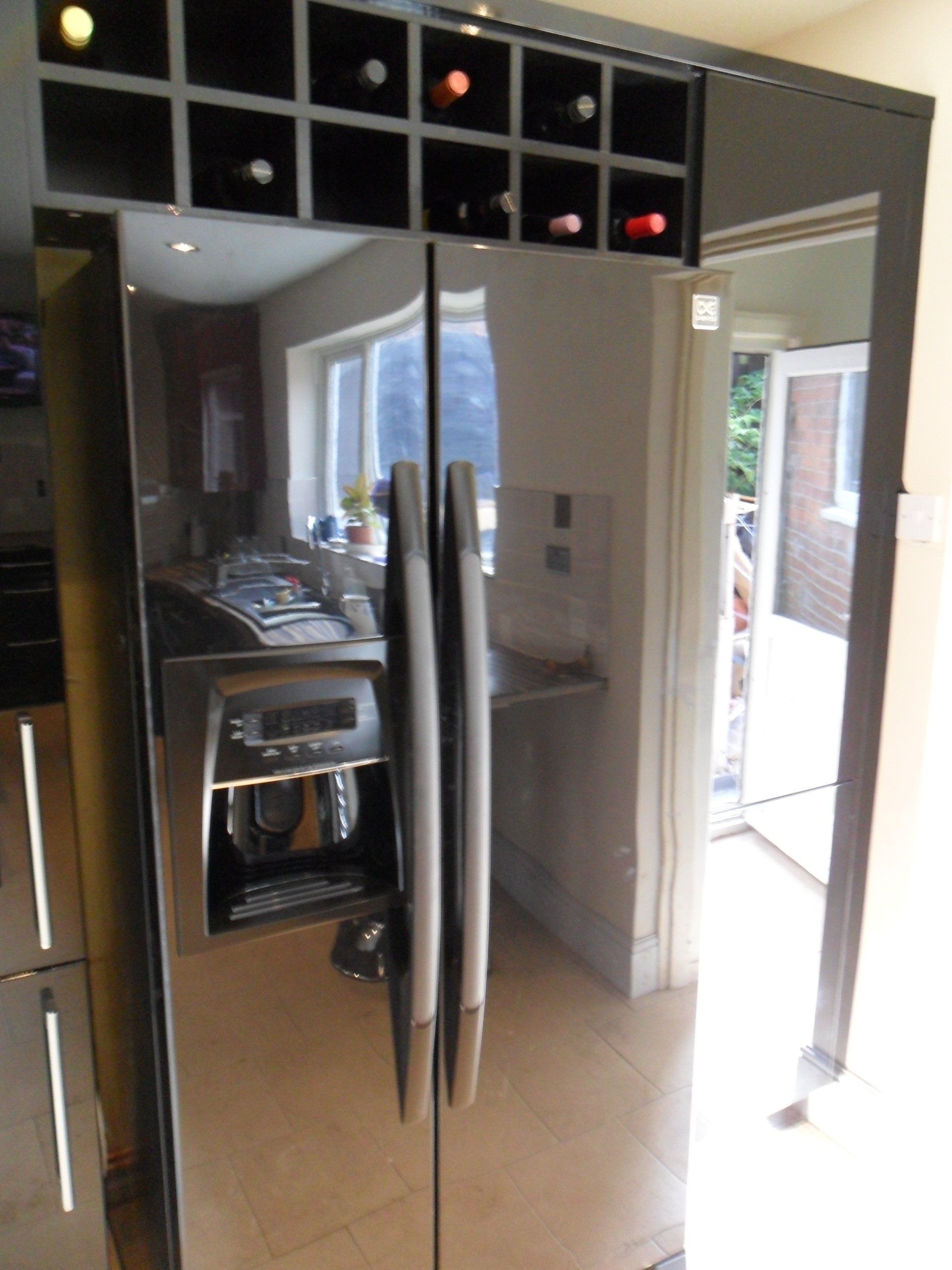new kitchen gloss black cabinets. integrated black wine rack american style black fridge freezer
