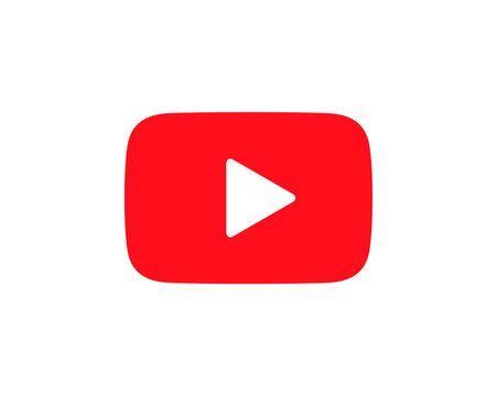 A red youtube icon with a white play button on a white background.
