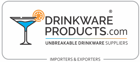 A logo for drinkware products.com with a martini glass