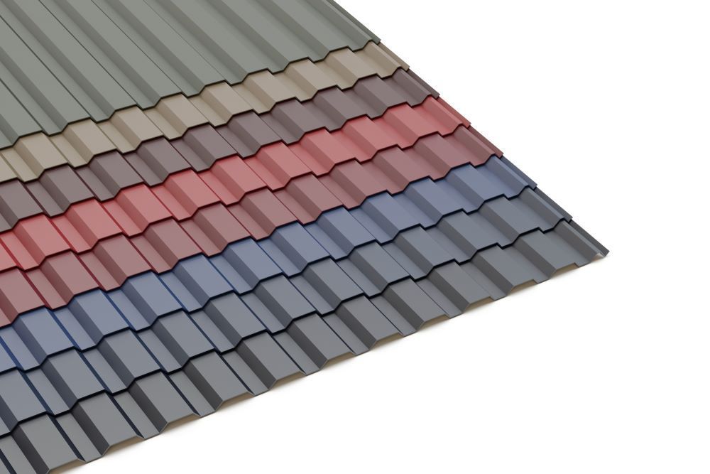 A Stack of Different Colored Roof Tiles on a White Background — Timms Roofing In Kiama, NSW