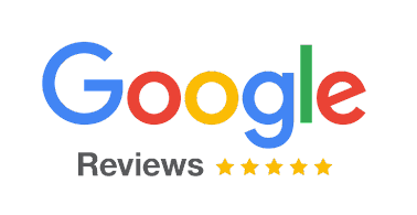A google review logo with five stars on a white background.