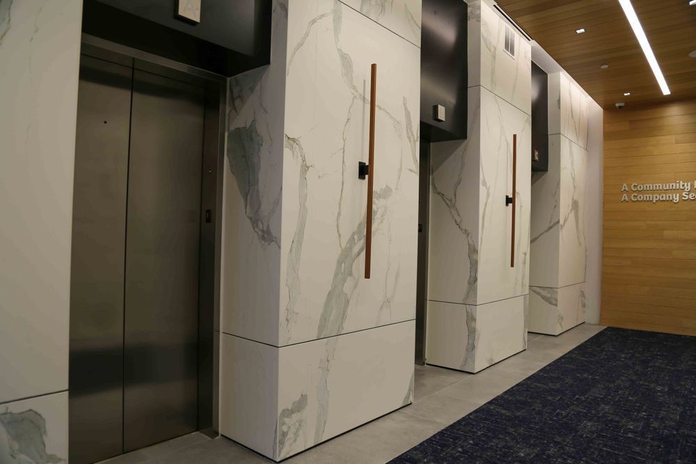 A row of elevators in a building