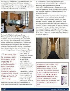 A page from a magazine with a picture of a lobby and hallway