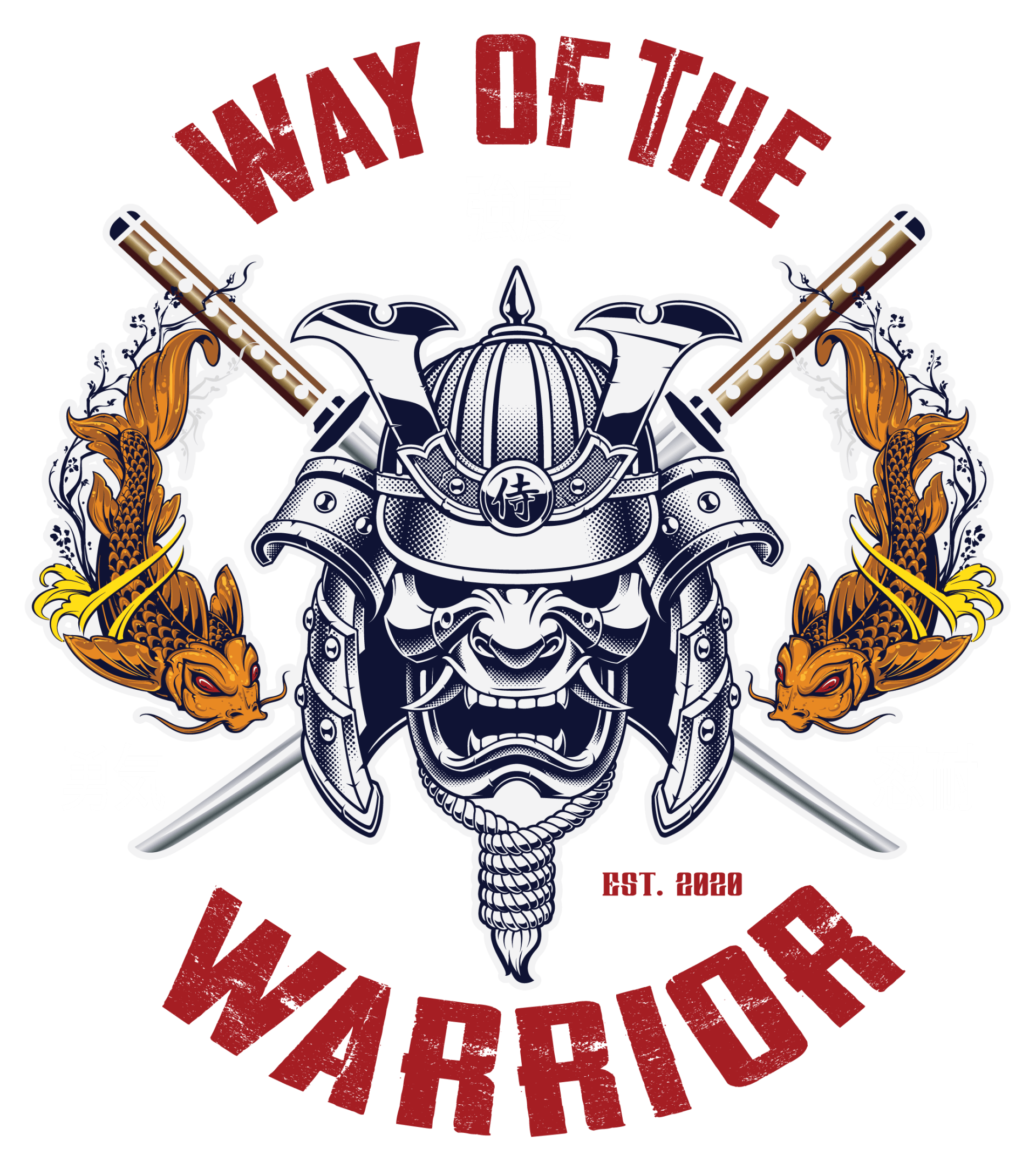 a samurai helmet with two crossed swords and the words way of the warrior