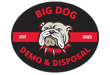 A logo for big dog demo and disposal with a bulldog on it