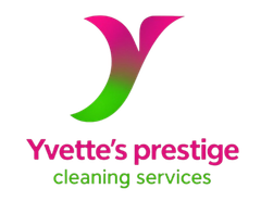 Yvette’s Prestige Cleaning Services logo in pink and green on a white background