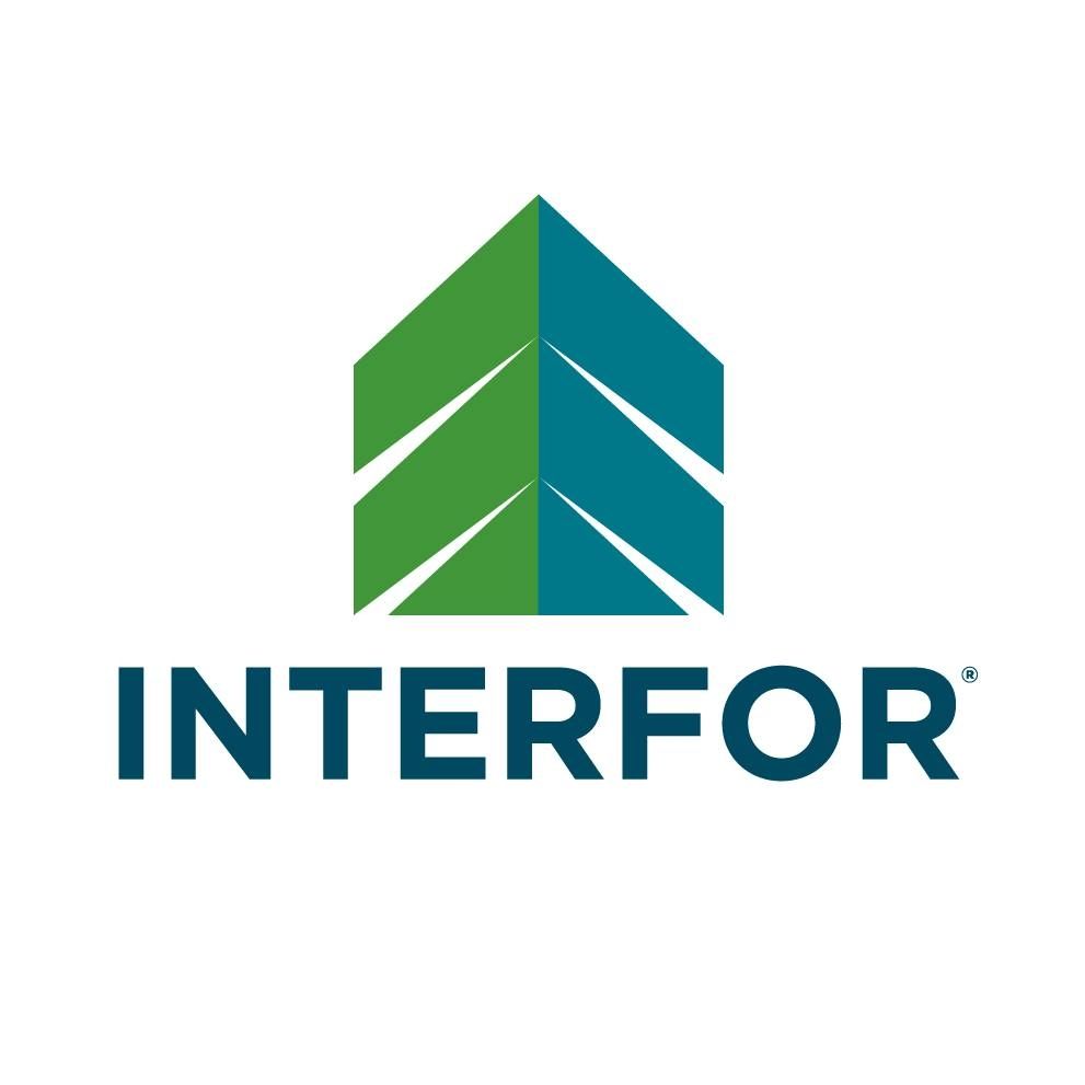 a blue and green logo for a company called interfor .