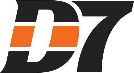 a black and orange logo for a company called d7