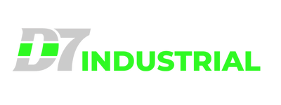 the logo for d7 industrial is green and gray on a white background .