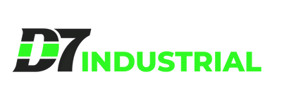 the logo for d7 industrial is black and green on a white background .