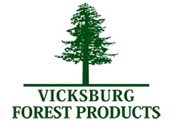 a logo for vicksburg forest products with a tree on it