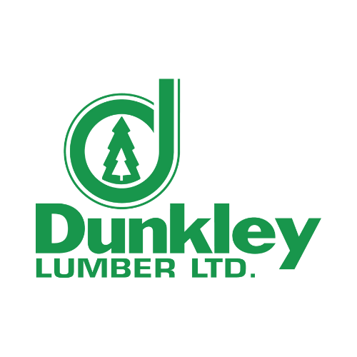 a green and white logo for dunkley lumber ltd.