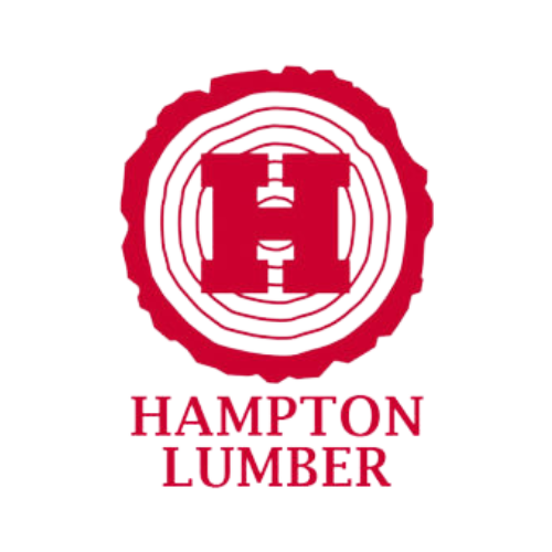 a red and white logo for hampton lumber