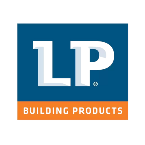 the logo for lp building products is blue and orange